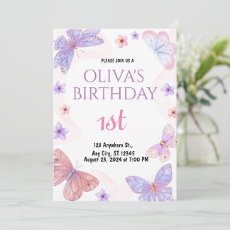 Watercolor Butterfly 1ère invitation anniversaire
