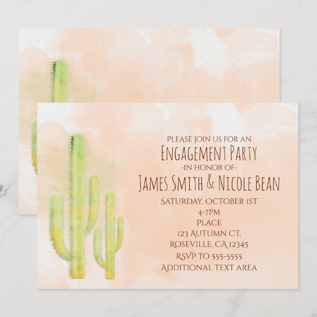 Watercolor Cactus Simple Southwestern Invitations (Devant / Derrière)