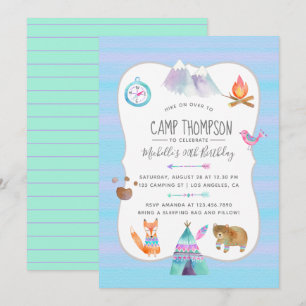 Watercolor Camping Anniversaire Fête Invitation