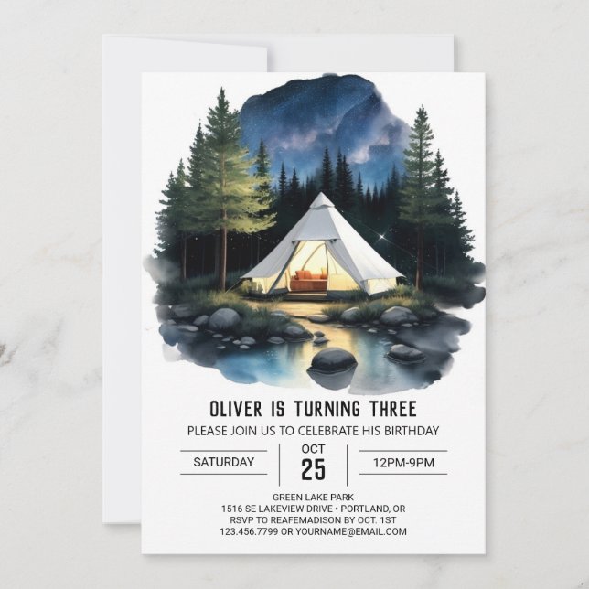 Watercolor Campout Invitation d'anniversaire (Devant)