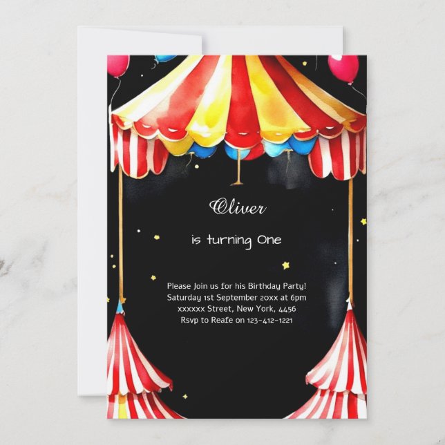 Watercolor Carnival Circus 1er Invitation annivers (Devant)
