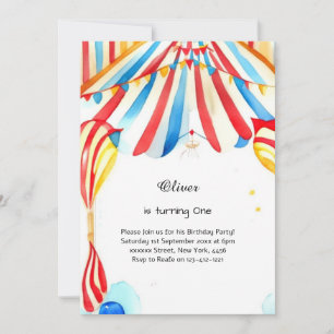 Watercolor Carnival Circus 1er Invitation annivers