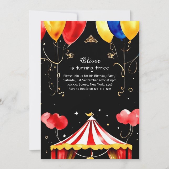 Watercolor Carnival Circus Anniversaire Invitation (Devant)
