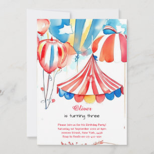 Watercolor Carnival Circus Anniversaire Invitation