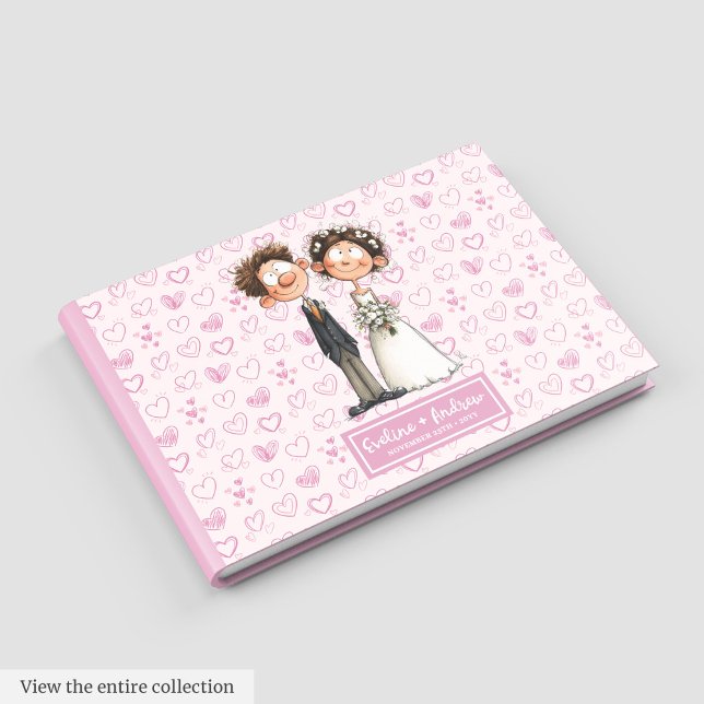 Watercolor Cartoon Newlywes Livre d'or Album (Watercolor Cartoon Newlyweds Guest book Album)