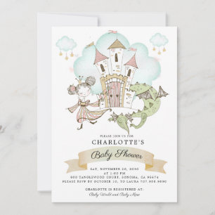 Watercolor Castle Princess Dragon Invitation