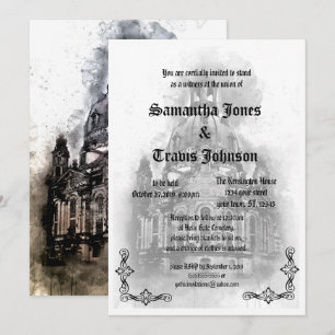 Watercolor Cathédrale Goth Wedding Invitations