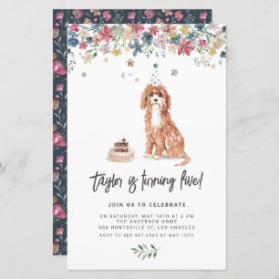 Watercolor Cavapoo Chien Anniversaire Fête Invitat