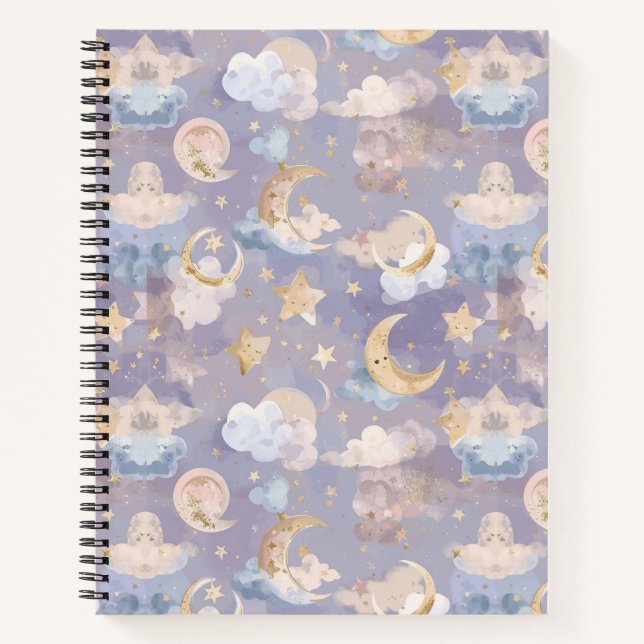 Watercolor Celestial Journal | Pastel Moons, Stars (Devant)