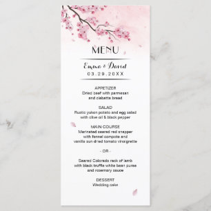 Watercolor Cherry Blossom Rose Floral Mariage Menu