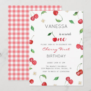 Watercolor Cherry Girl Invitation d'anniversaire