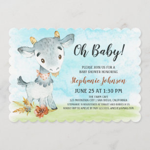 Watercolor Chèvre Baby shower ferme Invitation