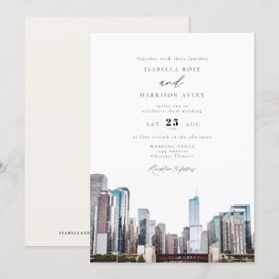 Watercolor Chicago Skyline Faire-part de mariage