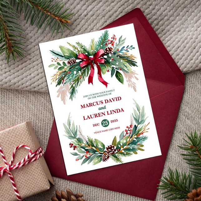 Watercolor Christmas Greenery Wedding Invitation (Créateur téléchargé)
