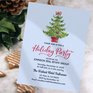 Watercolor Christmas Tree Holiday Party Invitation