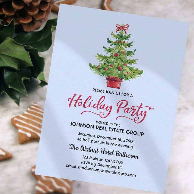 Watercolor Christmas Tree Holiday Party Invitation (Créateur téléchargé)