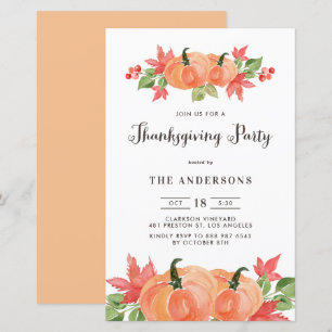 Watercolor Citrouilles Thanksgiving Invitatation