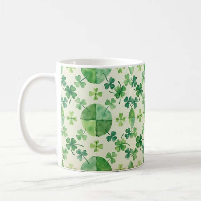 Watercolor Clover Mug – Green Shamrock St. Patrick (Gauche)