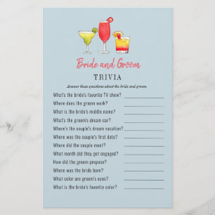 Watercolor Cocktail Couple's Shower Trivia jeux