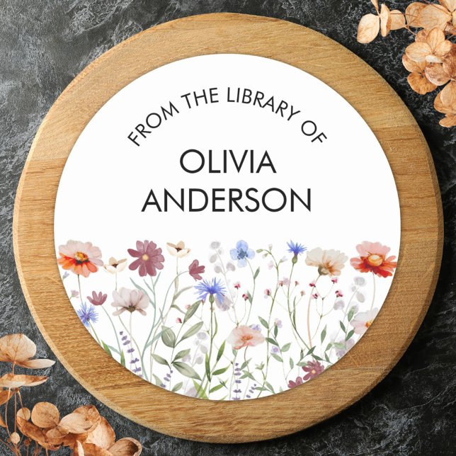 Watercolor Colorful Wildflower Book Plate Sticker (Close up)