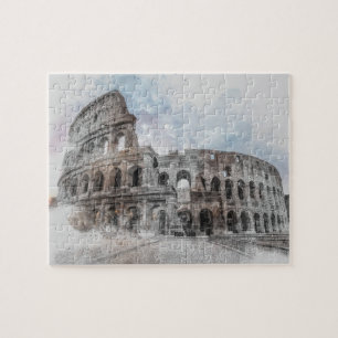 Watercolor Colosseum Rome Jigsaw Puzzle - Élégant