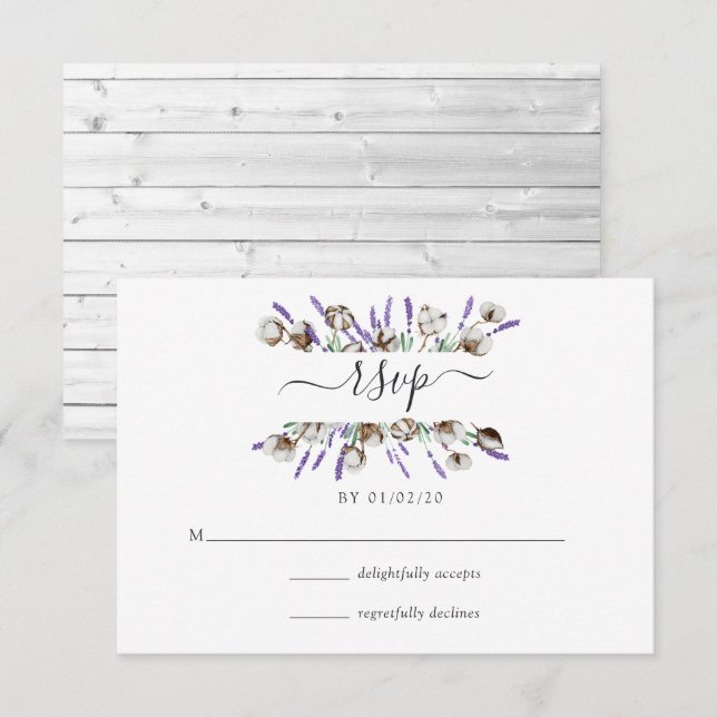 Watercolor Cotton Lavender Country Wedding RSVP Ca (Devant / Derrière)