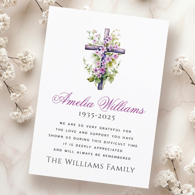 Watercolor cross fleur funéraire sympathie merci (Watercolor cross flower funeral sympathy thank you)