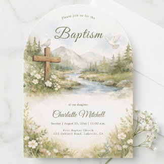 Watercolor Cross Minimalist Baptism Invitation