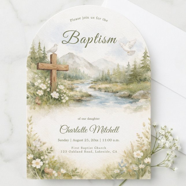 Watercolor Cross Minimalist Baptism Invitation (Créateur téléchargé)