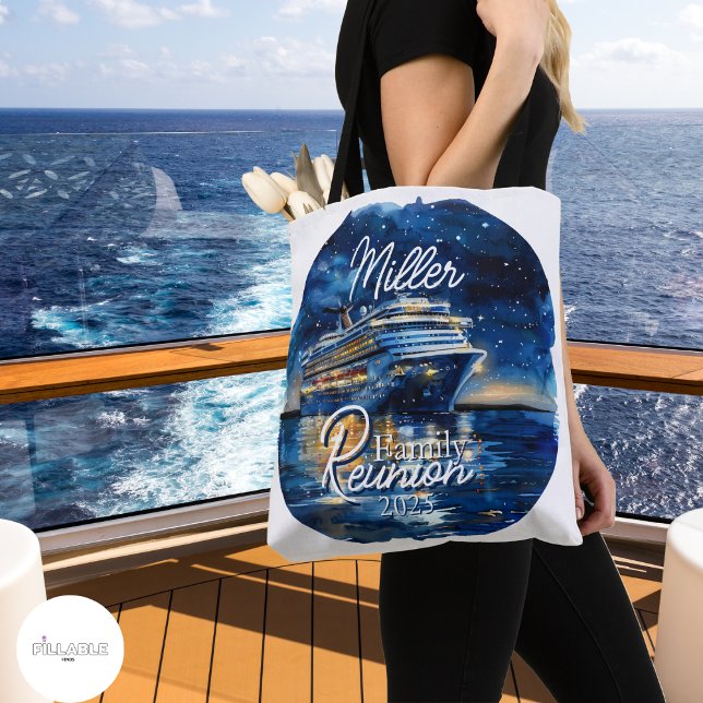 Watercolor Cruise Ship Family Reunion Sac fourre-t (Make your family reunion cruise memorable with this fun customizable tote bag!  )