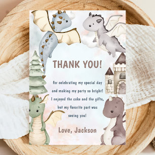 Watercolor Cute Dragon Carte de remerciements d'an