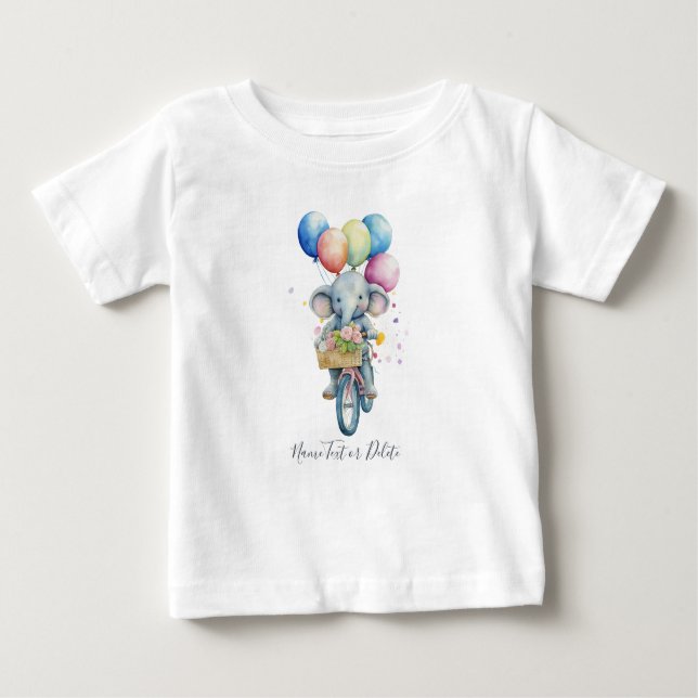 Watercolor Cycling Elephant Baby T-shirt (Devant)