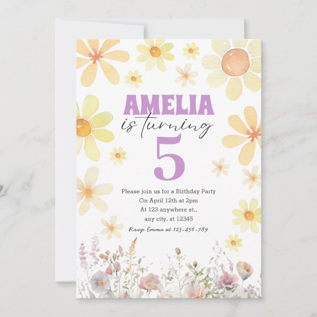 Watercolor Daisy Anniversaire Invitation N'importe (Devant)