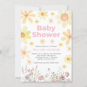 Watercolor Daisy Girl Baby shower rose Invitation