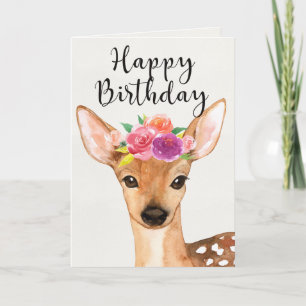 Watercolor Deer & Flowers - Bonne carte d'annivers