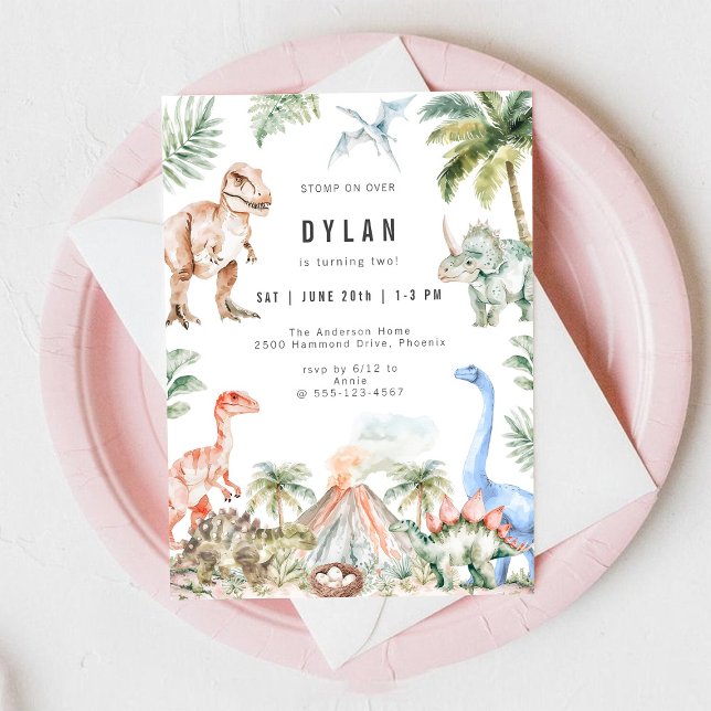 Watercolor Dinosaur Kids Birthday Party Invitation (Créateur téléchargé)