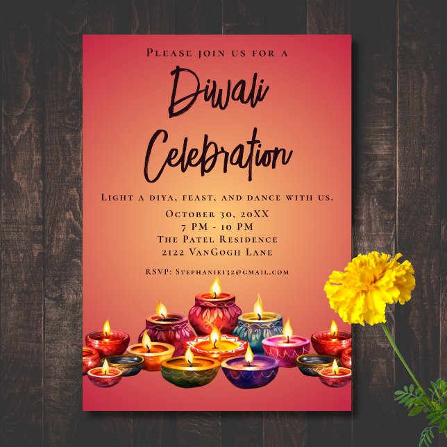 Watercolor Diya Diwali Célébration Invitation (Créateur téléchargé)