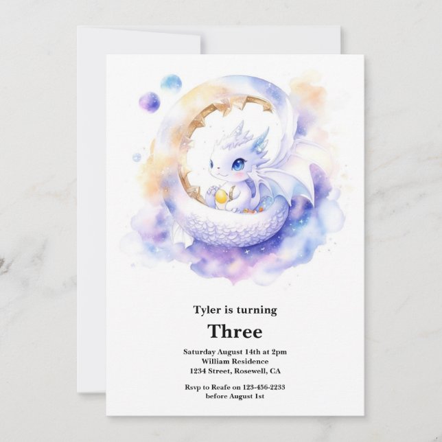 Watercolor Dragon Invitation Anniversaire (Devant)
