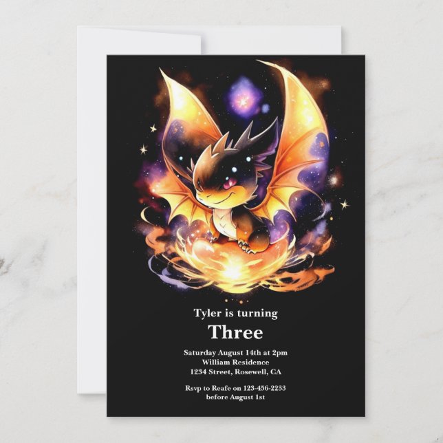 Watercolor Dragon Invitation Anniversaire (Devant)