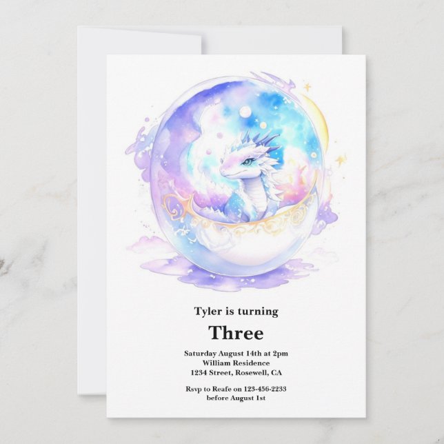 Watercolor Dragon Invitation Anniversaire (Devant)