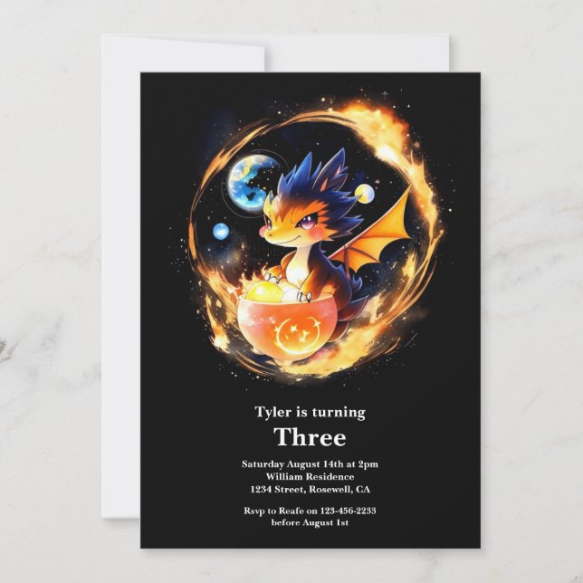 Watercolor Dragon Invitation Anniversaire (Devant)