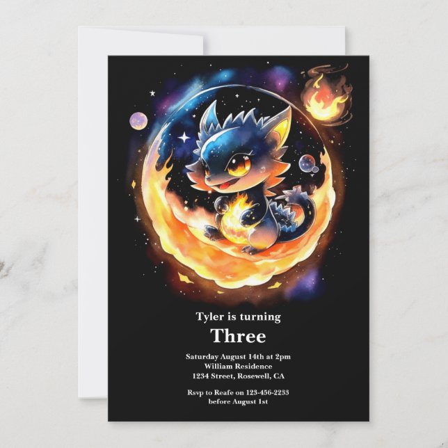 Watercolor Dragon Invitation Anniversaire (Devant)