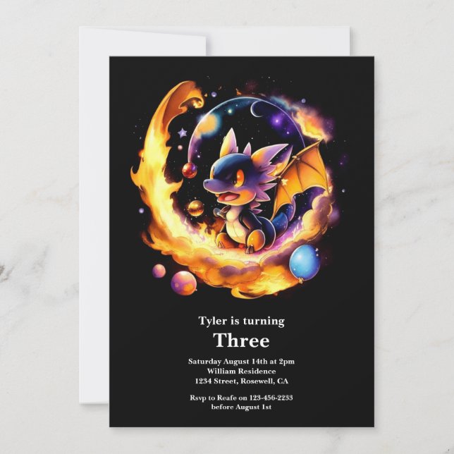 Watercolor Dragon Invitation Anniversaire (Devant)