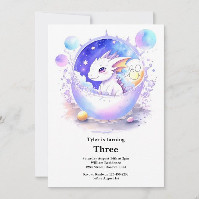 Watercolor Dragon Invitation Anniversaire (Devant)