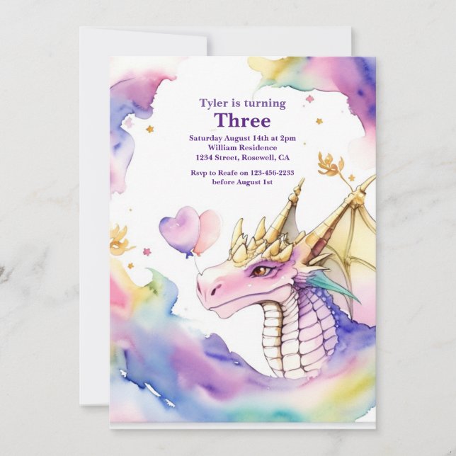 Watercolor Dragon Invitation Anniversaire (Devant)