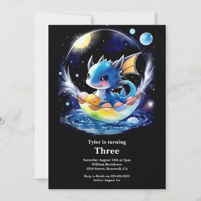 Watercolor Dragon Invitation Anniversaire (Devant)