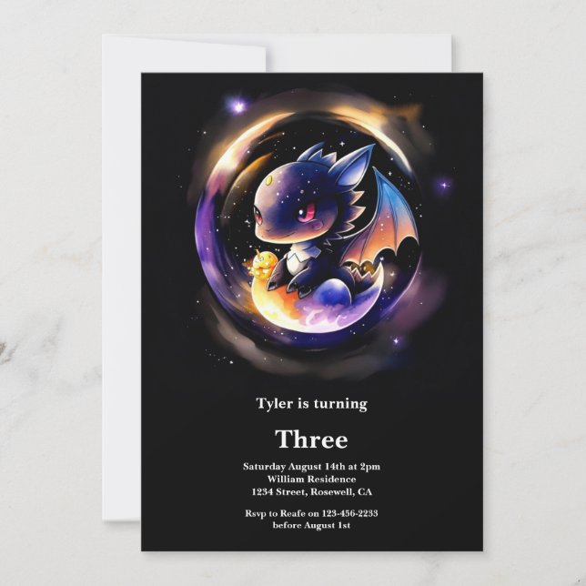 Watercolor Dragon Invitation Anniversaire (Devant)