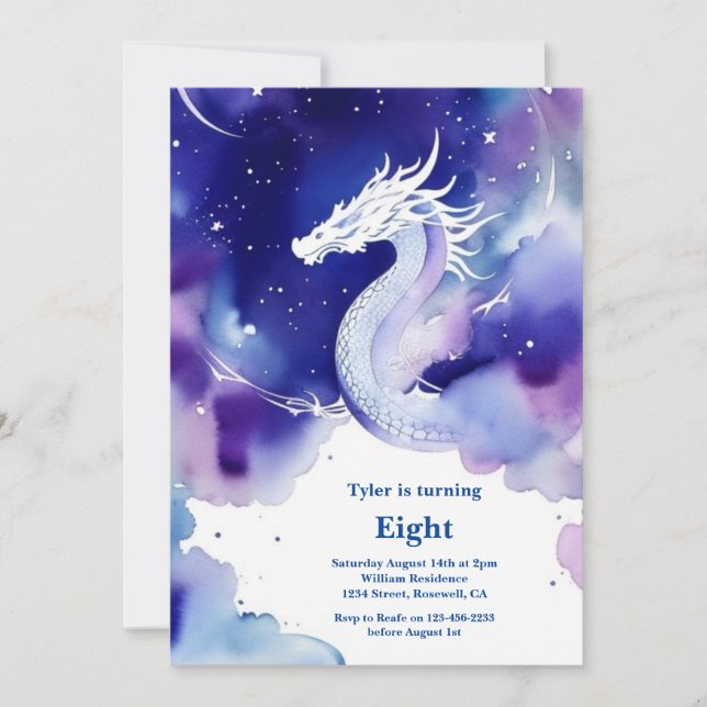 Watercolor Dragon Invitation Anniversaire (Devant)