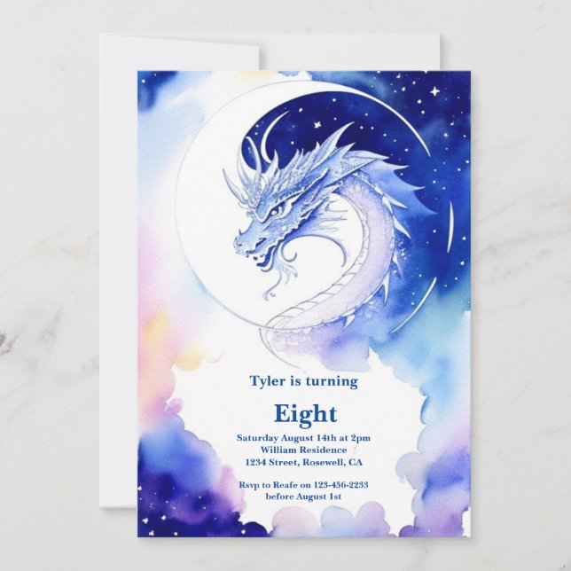 Watercolor Dragon Invitation Anniversaire (Devant)