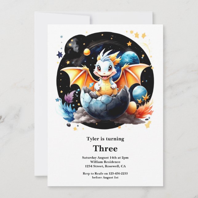 Watercolor Dragon Invitation Anniversaire (Devant)